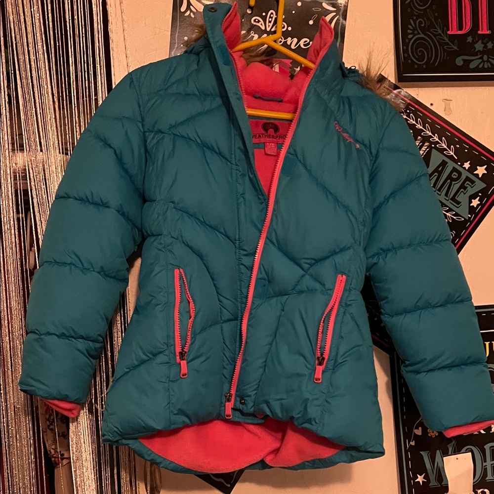 Weatherproof Teal and Pink Kids Puffer Jacket